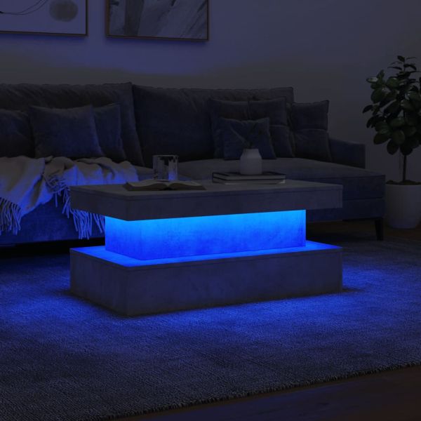Маса за кафе с LED осветление, бетонно сива, 90x50x40 см