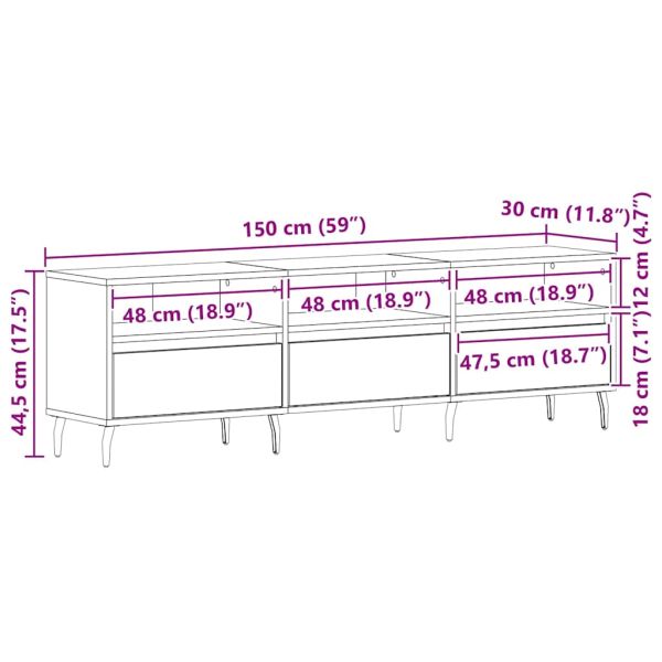 ТВ шкаф Черния дъб 150 x 30 x 44,5 см Инженерно дърво