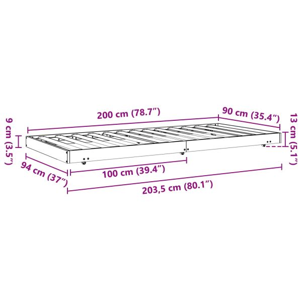 Рамка за легло Кафяво с восъчно покритие 90 x 200 cm