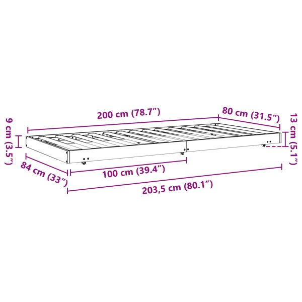 Рамка за легло Кафяво с восъчно покритие 80 x 200 cm