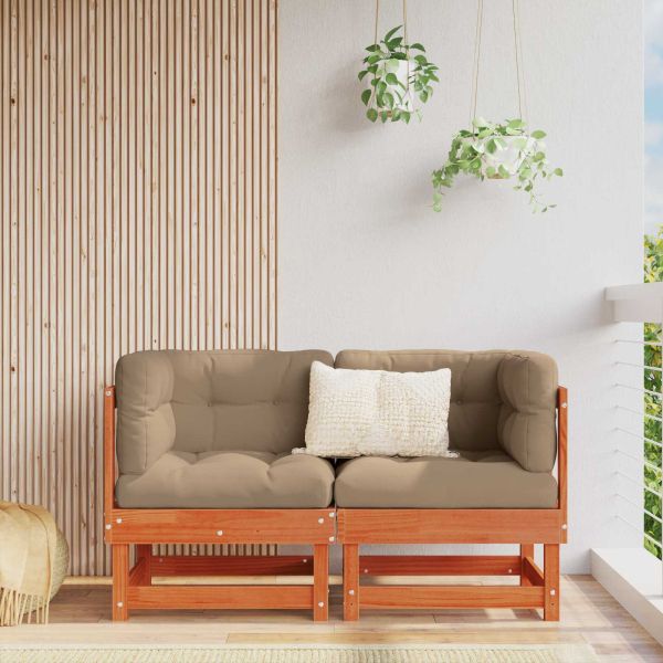 2 Брой Градинен ъглов диван Масивна боровина Восъчен Кафяв