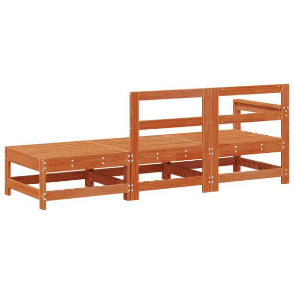 Секционен диван 3 Брой Восъчен Кафяв Масивна боровина