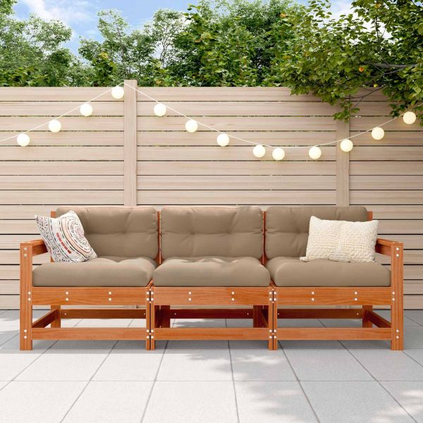 Секционен диван 3 Брой Восъчен Кафяв Масивна боровина