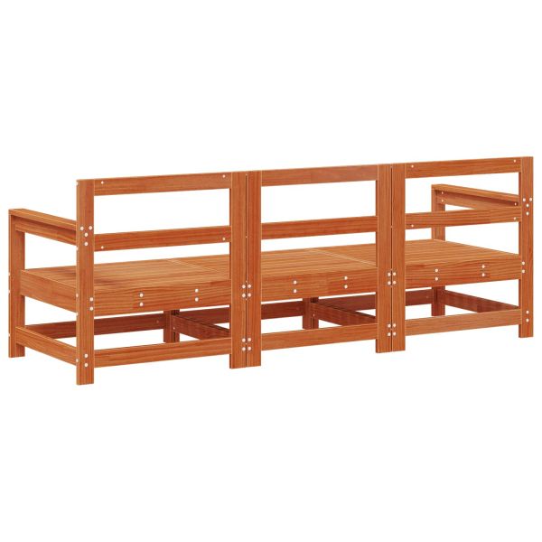 Секционен диван 3 Брой Восъчен Кафяв Масивна боровина