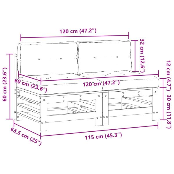 Градинен среден диван Масивна боровина Восъчен Кафяв