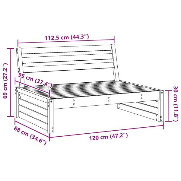 Градинен среден диван Солиден бор Восъчен Кафяв
