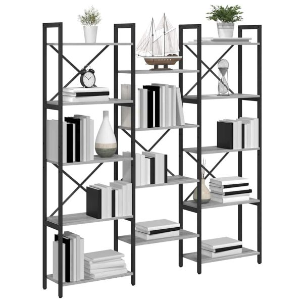 Рафт за книги Сив сонома 156 x 25 x 167 см Инженерно дърво