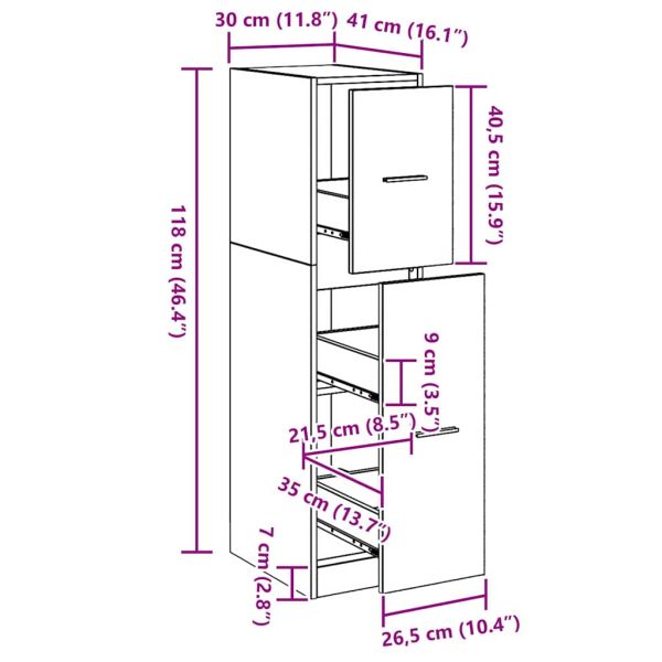 Аптекарски шкаф Черен дъб 30 x 41 x 118 см Инженерно дърво