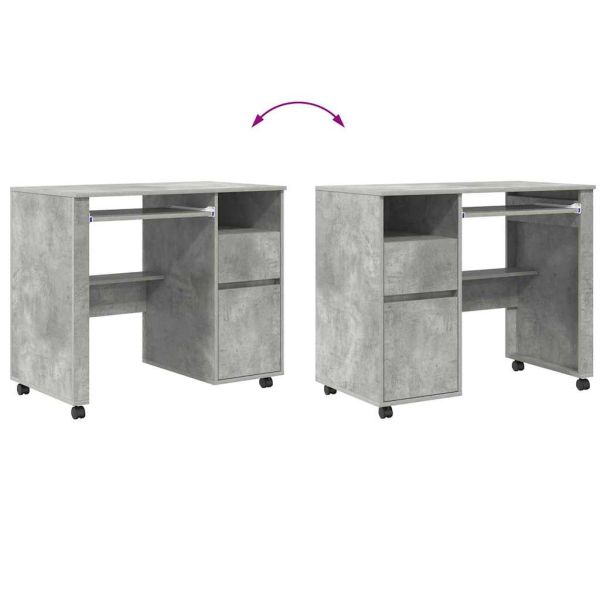 Бюро на колела Циментено сиво 91 x 50 x 77 см Инженерно дърво