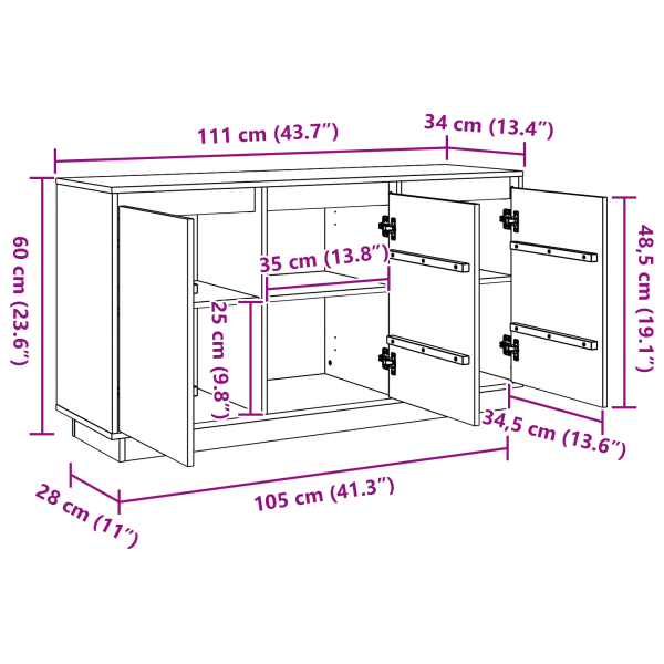 Служебен шкаф Кафяв дъб 111 x 34 x 60 см Солидно борово дърво