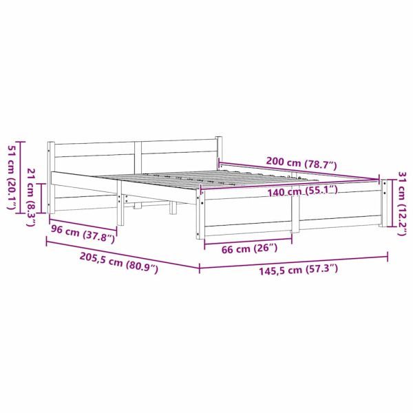 Рамка за легло Кафяво с восъчно покритие 205,5 x 145,5 x 51 см