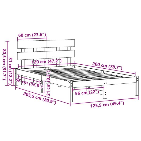 Рамка за легло Кафяво 120 x 200 cm Масивна борова дървесина