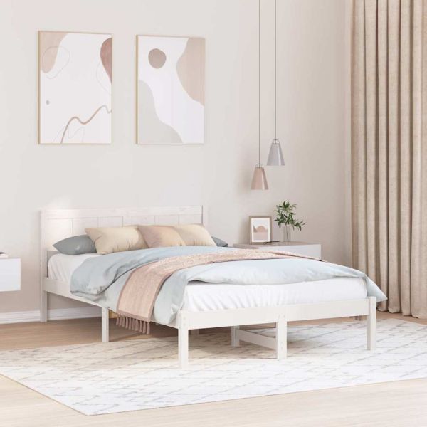 Рамка за легло Бяло 135 x 190 cm Масивна борова дървесина