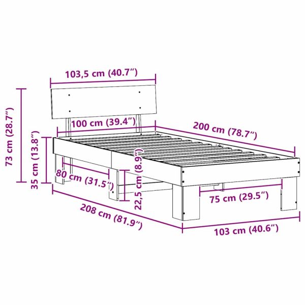 Рамка за легло с таблото Бяло 100 x 200 cm Солидно борово дърво