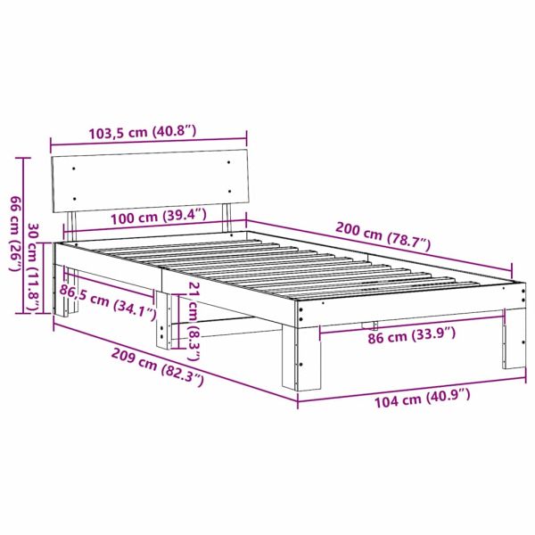 Рамка за легло с таблото Бяло 100 x 200 cm Солидно борово дърво