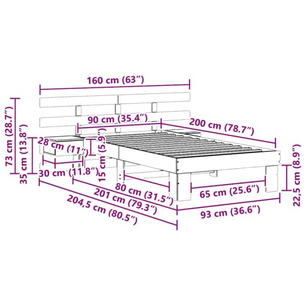 Рамка за легло с таблото Бяло 90 x 200 cm Солидно борово дърво