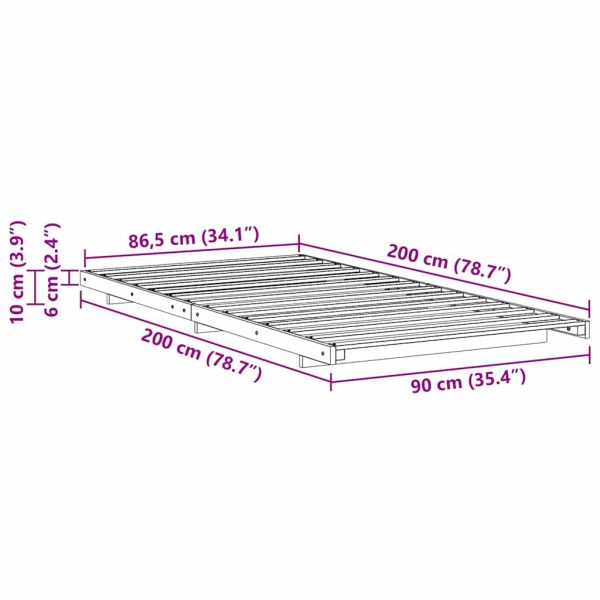 Рамка за легло Кафяво 90 x 200 cm Солидно борово дърво