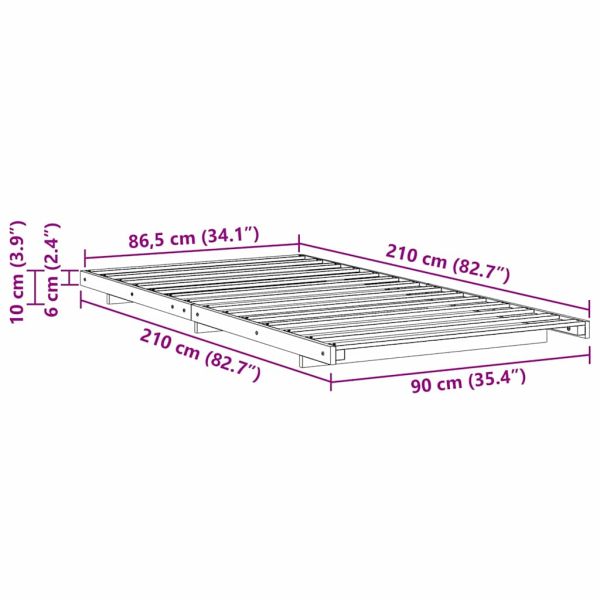 Рамка за легло Бяло 90 x 210 cm Солидно борово дърво