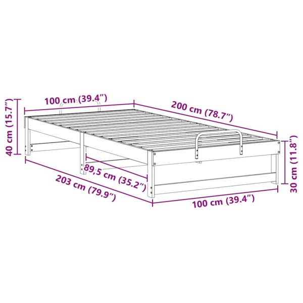Рамка за легло Бяло 100 x 200 cm Солидно борово дърво
