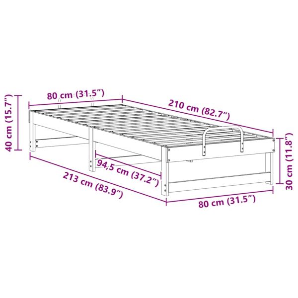 Рамка за легло Бяло 80 x 210 cm Солидно борово дърво