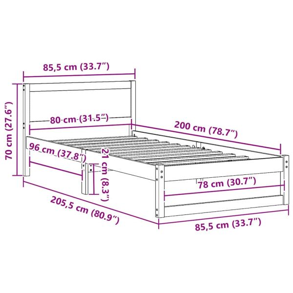 Рамка за легло с таблото Кафяво с восъчно покритие 80 x 200 cm