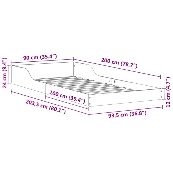 Рамка за легло Бяло 90 x 200 cm Солидно борово дърво