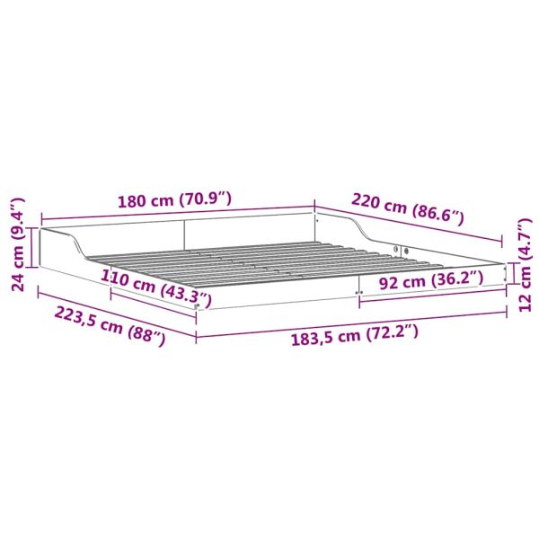 Рамка за легло Бяло 180 x 220 см Солидно борово дърво