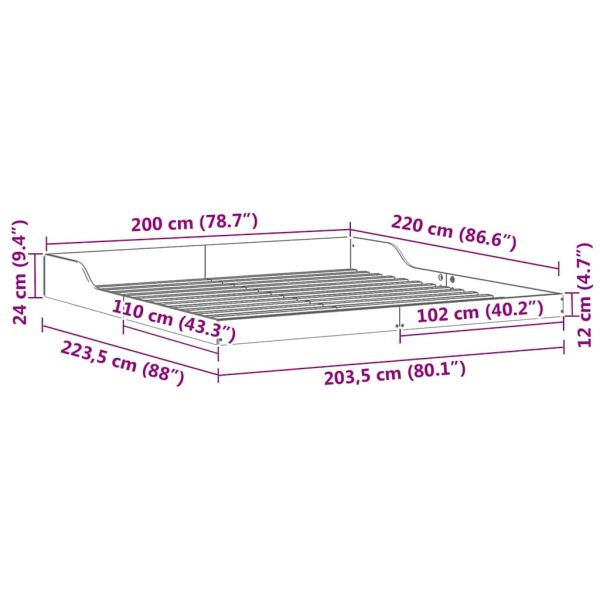 Рамка за легло Кафяво с восъчно покритие 200 x 220 cm