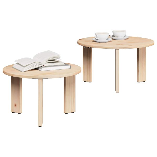 Масичка за кафе 2 pcs Естествен Масивна борова дървесина