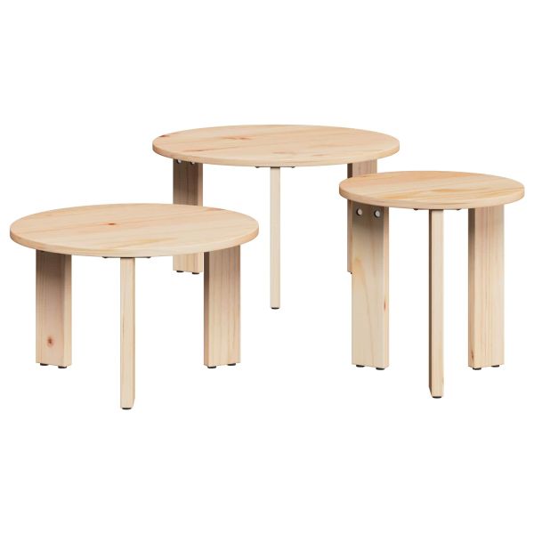 Масичка за кафе 3 pcs Естествен Борово дърво масив