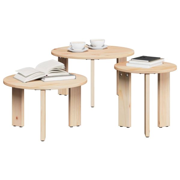 Масичка за кафе 3 pcs Естествен Борово дърво масив