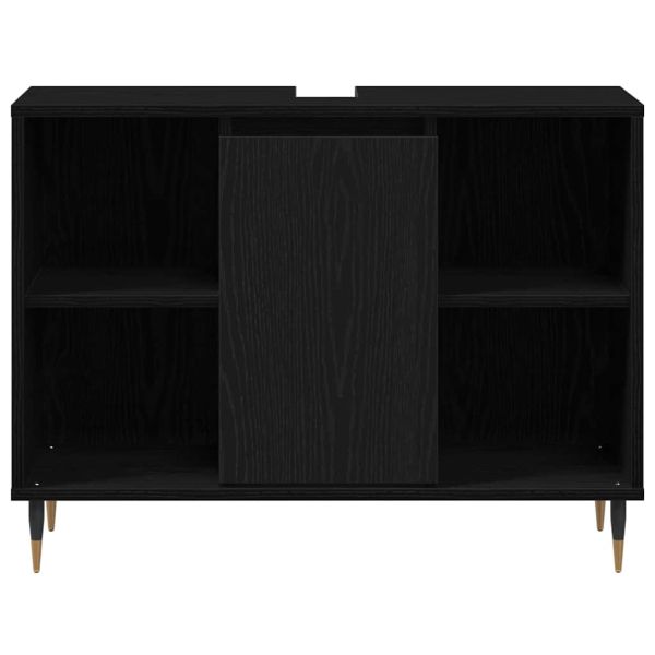 Шкаф за баня с рафт Черно 80 x 33 x 60 см Инженерно дърво