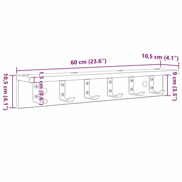 Стенен закачалка за палта Сонома дъб 60 x 10,5 x 10,5 см