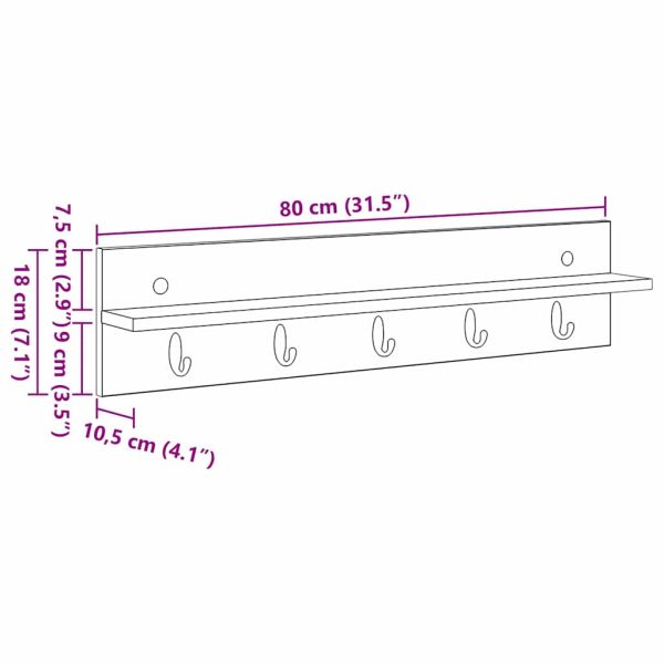 Стенен закачалка за палта със съхранение Бяло 80 x 10,5 x 18 см