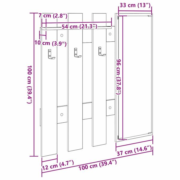 Стенен закачалка за палта Дъб 100 x 10 x 100 см Инженерно дърво