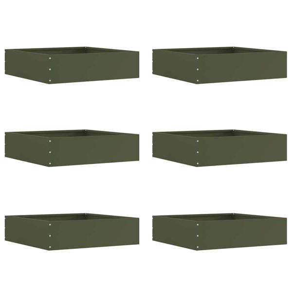 Ограда за трева 6 pcs Маслинено зелено 50 x 50 x 13 см Стомана