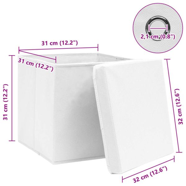 Кутии за съхранение с капаци 10 бр бели 32x32x32 см плат
