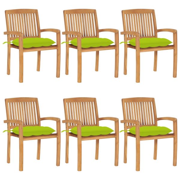 Стифиращи градински столове с възглавници 6 бр тик масив