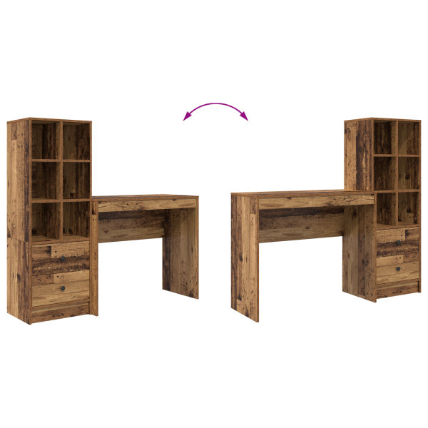 Бюро с чекмедже с рафт със съхранение 2 pcs Старо дърво