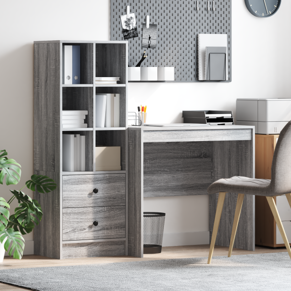 Бюро с чекмедже с рафт със съхранение 2 pcs Сив Сонома