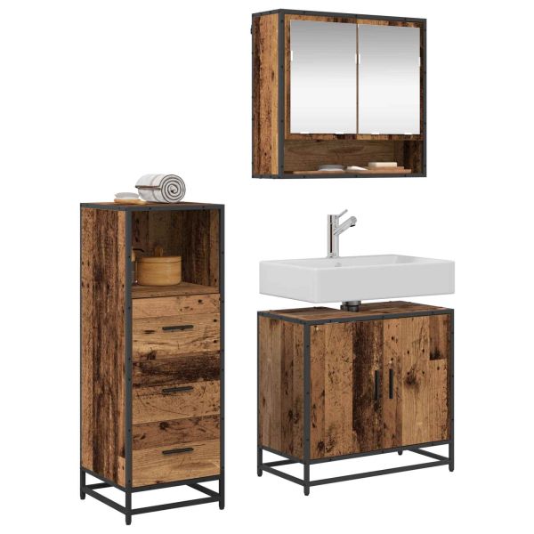 Комплект мебели за баня 3 pcs Старо дърво Инженерно дърво