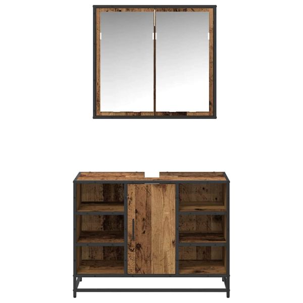 Комплект мебели за баня 2 pcs Старо дърво Инженерно дърво