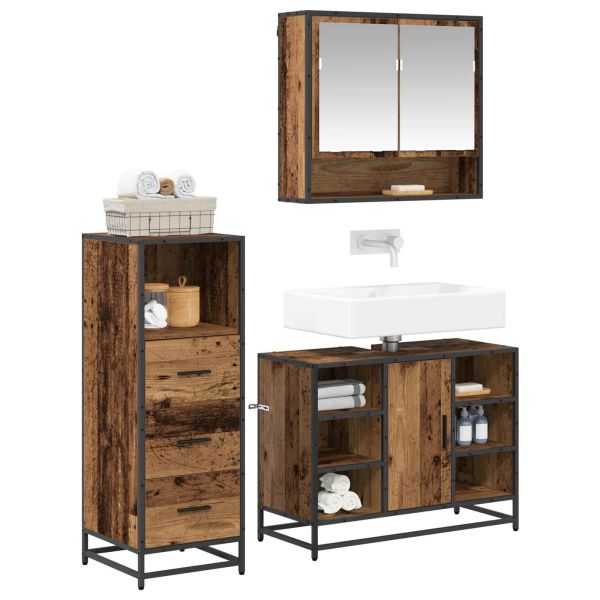 Комплект мебели за баня 3 pcs Старо дърво Инженерно дърво