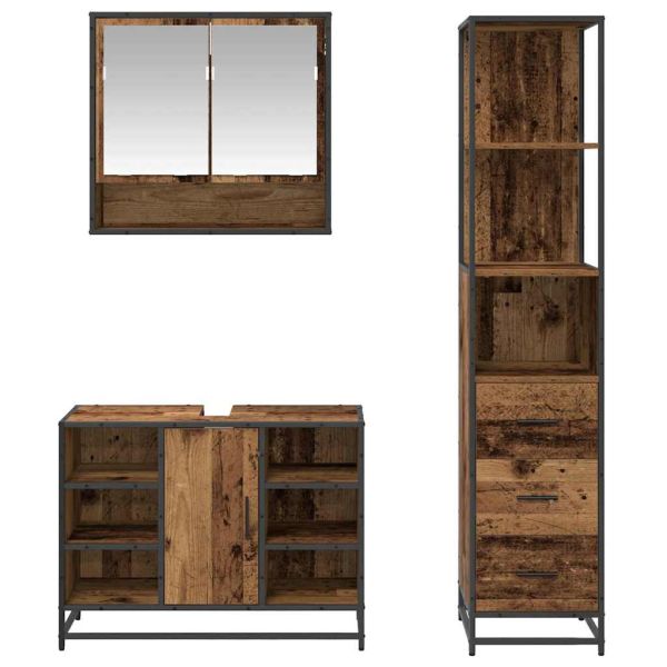 Комплект мебели за баня 3 pcs Старо дърво Инженерно дърво