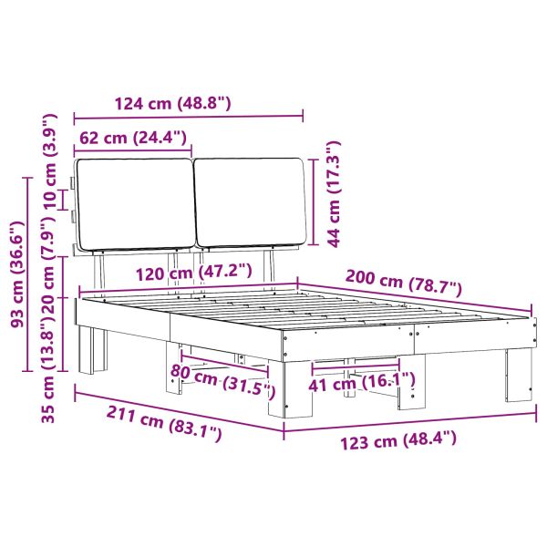 Леглова рамка с тапицирана гръбна част Тъмен сив 120 x 200 cm