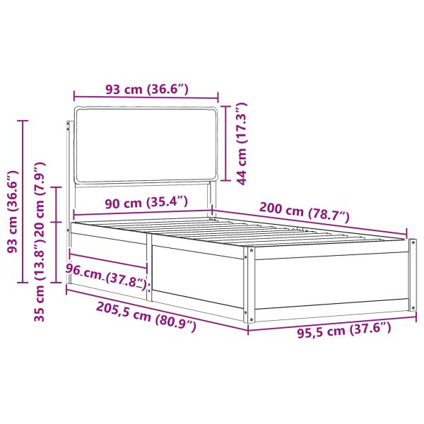 Леглова рамка с тапицирана гръбна част Черно 90 x 200 cm