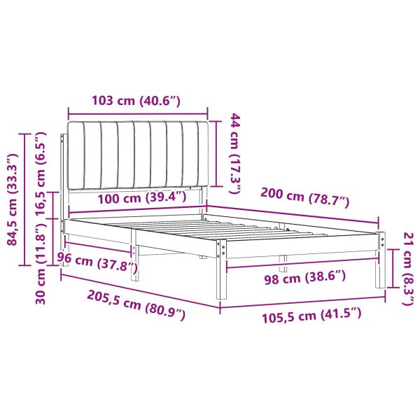 Леглова рамка с тапицирана гръбна част Тъмен сив 100 x 200 cm
