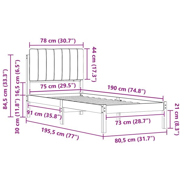 Леглова рамка с тапицирана гръбна част Тъмен сив 75 x 190 cm