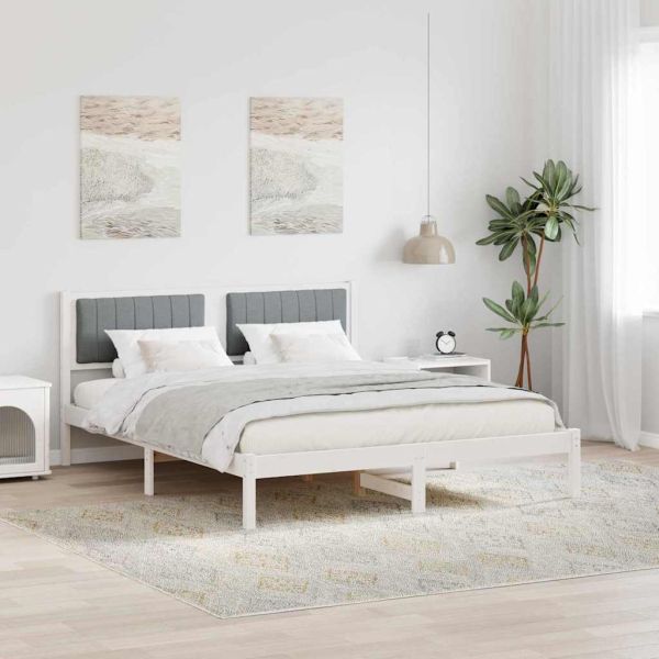 Леглова рамка с тапицирана гръбна част Светлосиво 160 x 200 cm