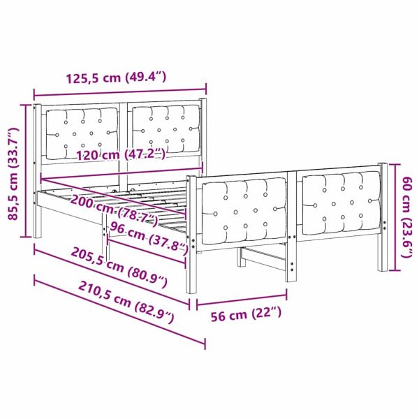 Рамка за легло Светлосиво 120 x 200 cm Солидно борово дърво